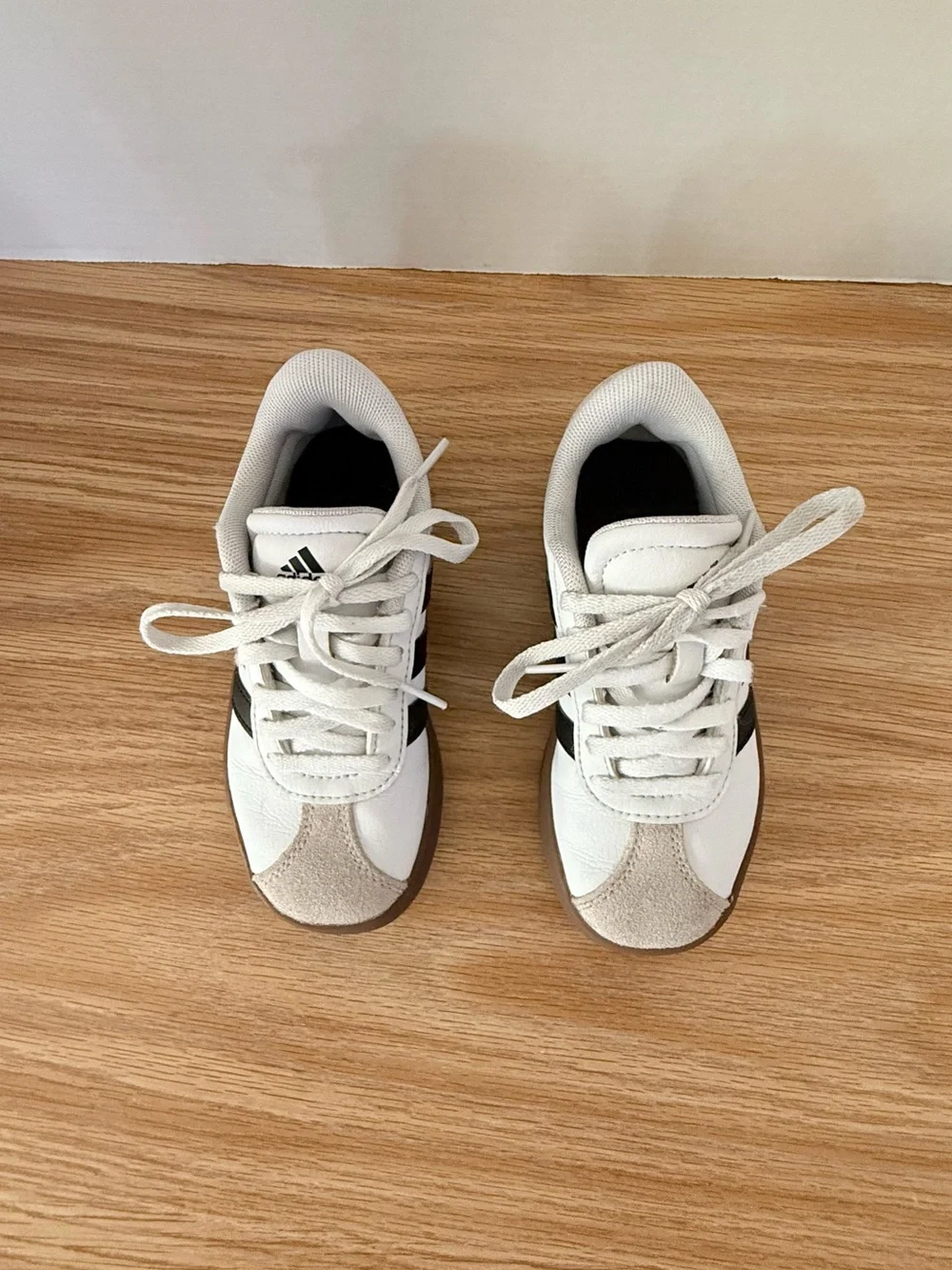 adidas White Sneakers with Black Insoles and Brown Outsole 11 boys